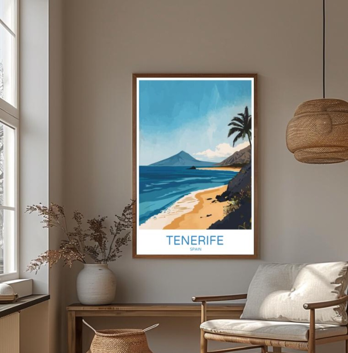 Tenerife Spain Volcanic Peak Golden Beach Island Scene Poster - Image 4