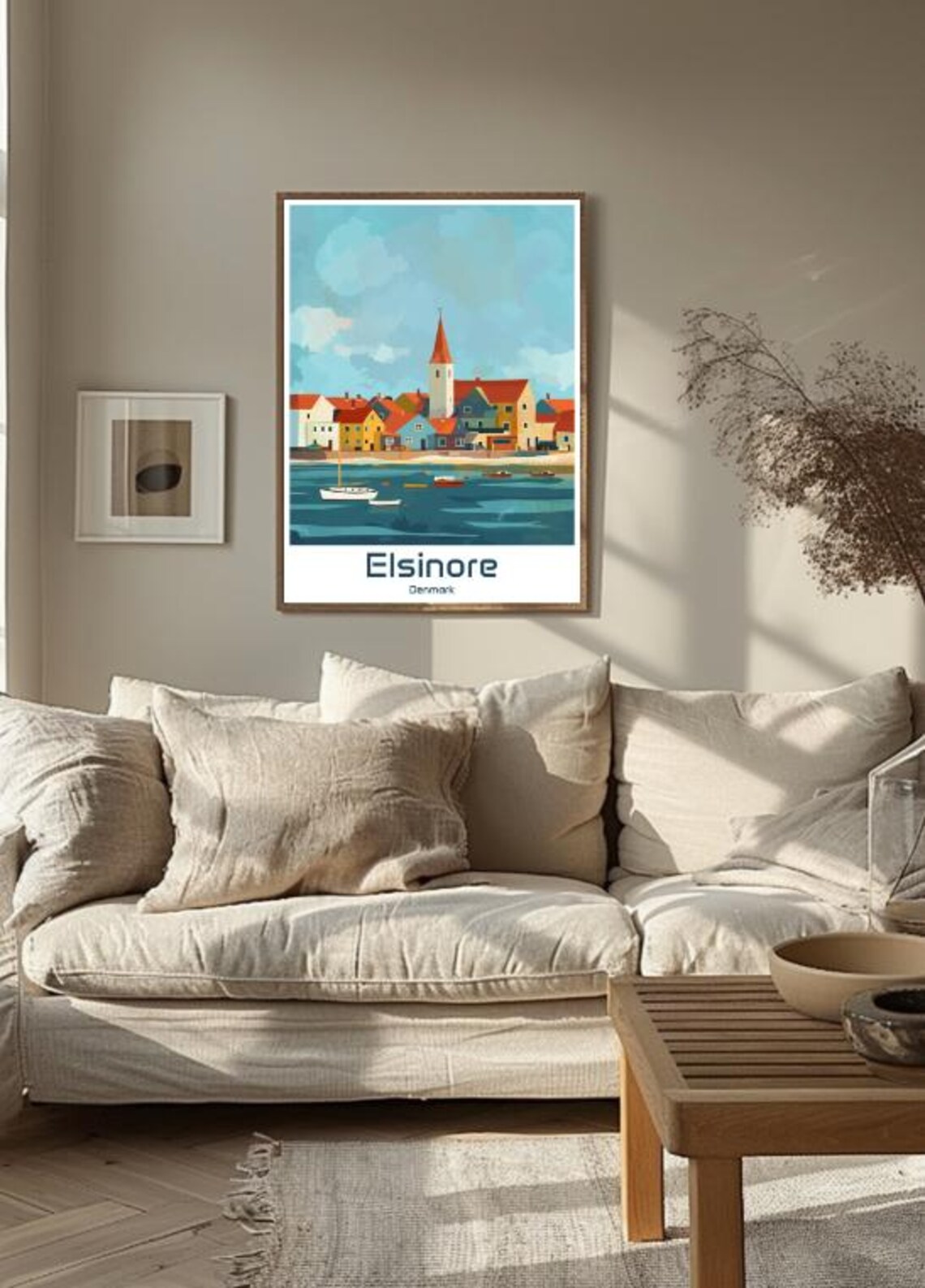 Elsinore Denmark Coastal Town Church Spire Boats Calm Water Poster - Image 3