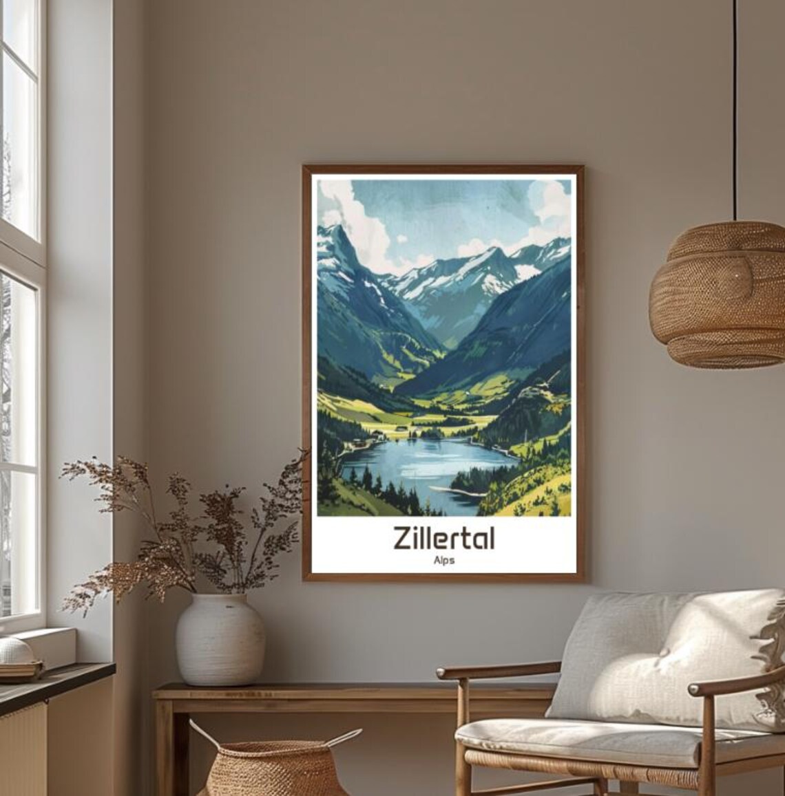 Zillertal Alps Serene Valley Lake and Snowy Peaks Travel Poster - Image 4