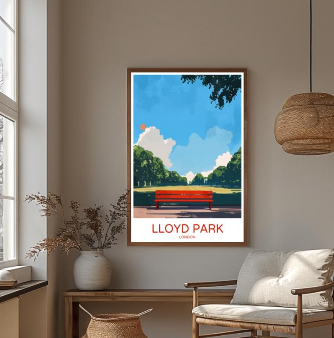 Lloyd Park London Red Bench Green Park Sunny Day Travel Poster - Image 3