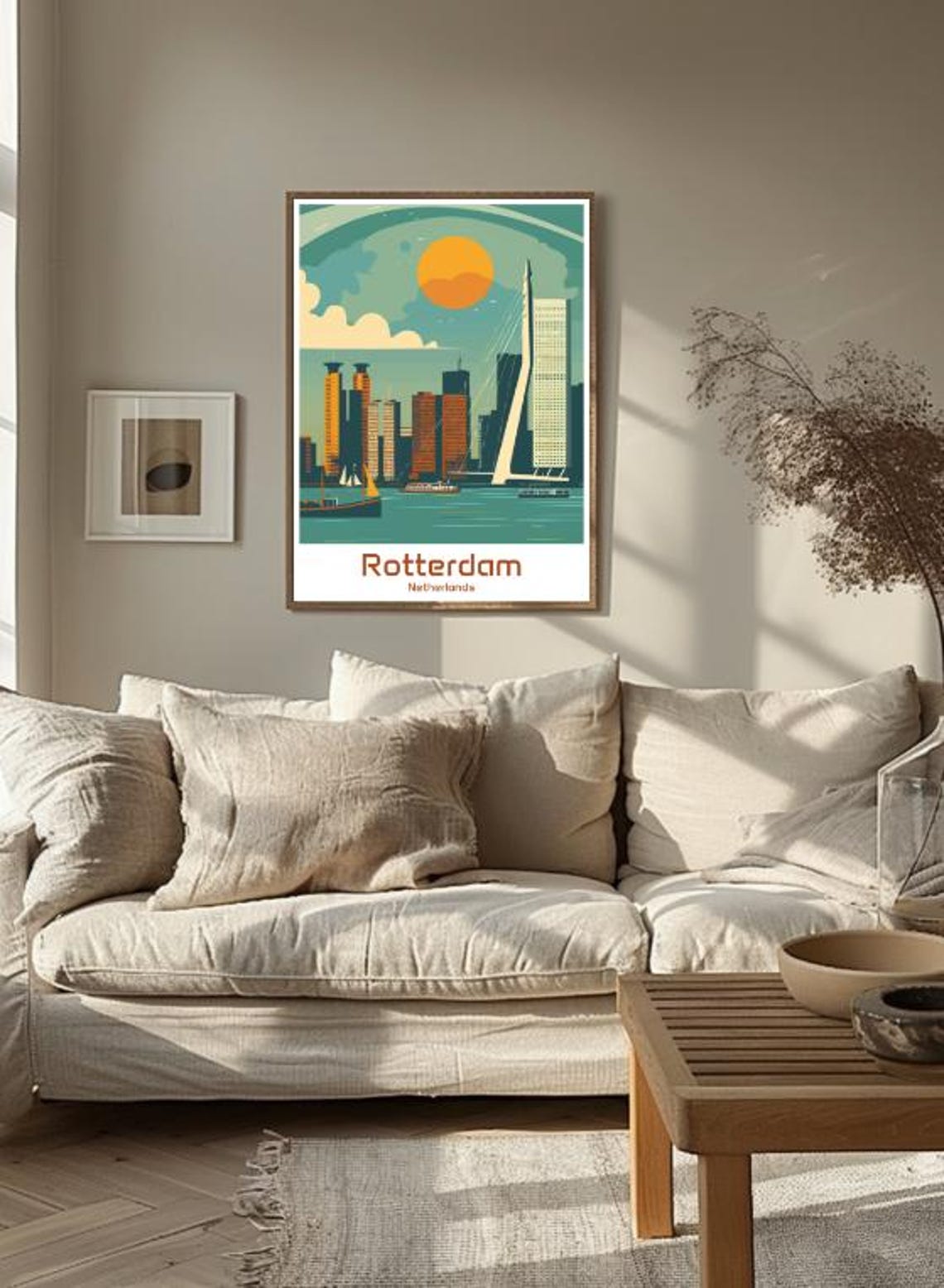 Modern Rotterdam Netherlands Erasmus Bridge Skyline Scene Poster - Image 3