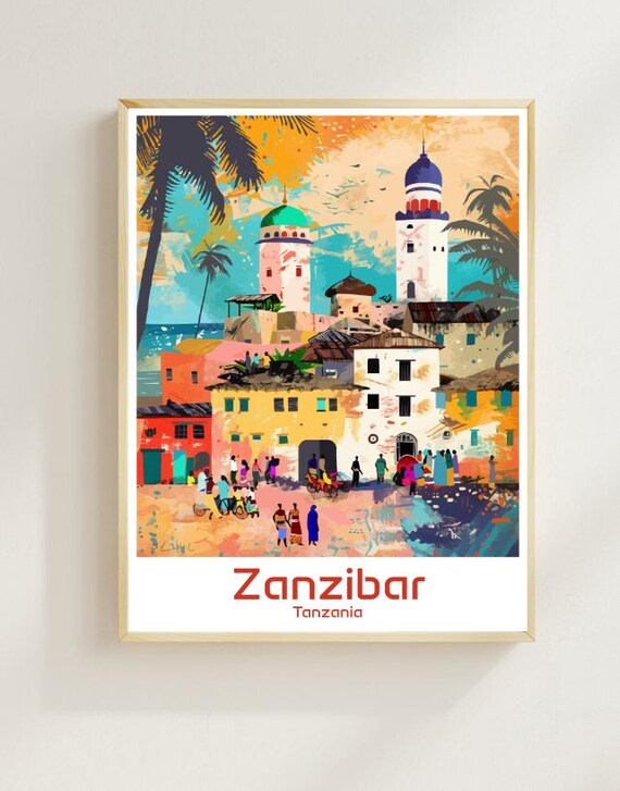 Zanzibar Travel Poster Tanzania Wall Art Tropical Island Print Spice Island Decor Exotic Beach Gift African Artwork