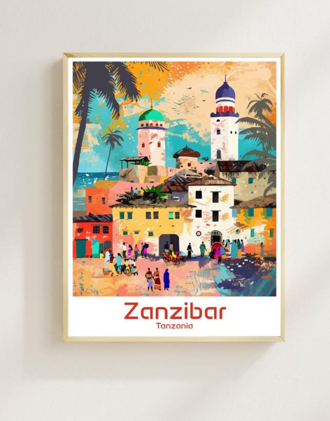 Zanzibar Tanzania Colorful Stone Town Harbor Mosques Travel Poster