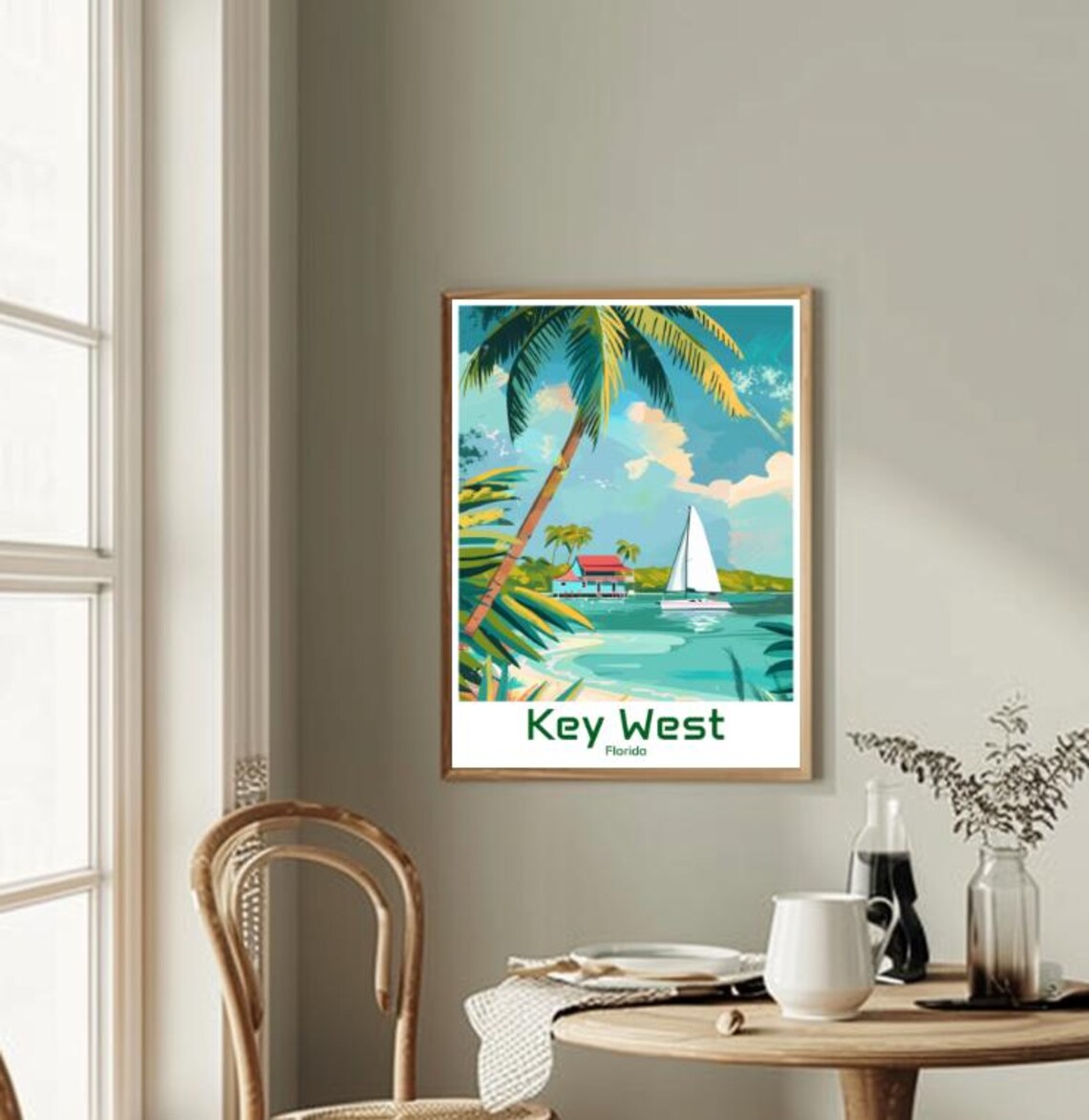 Key West Florida Palm Beach Sailboat Tropical Island Escape Poster - Image 2