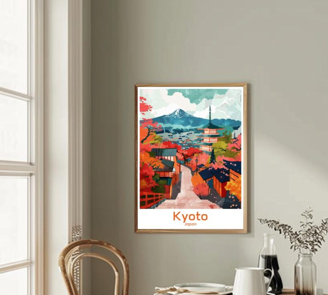 Kyoto Japan Autumn Pagoda Temple Path With Red Maple Trees Poster - Image 2