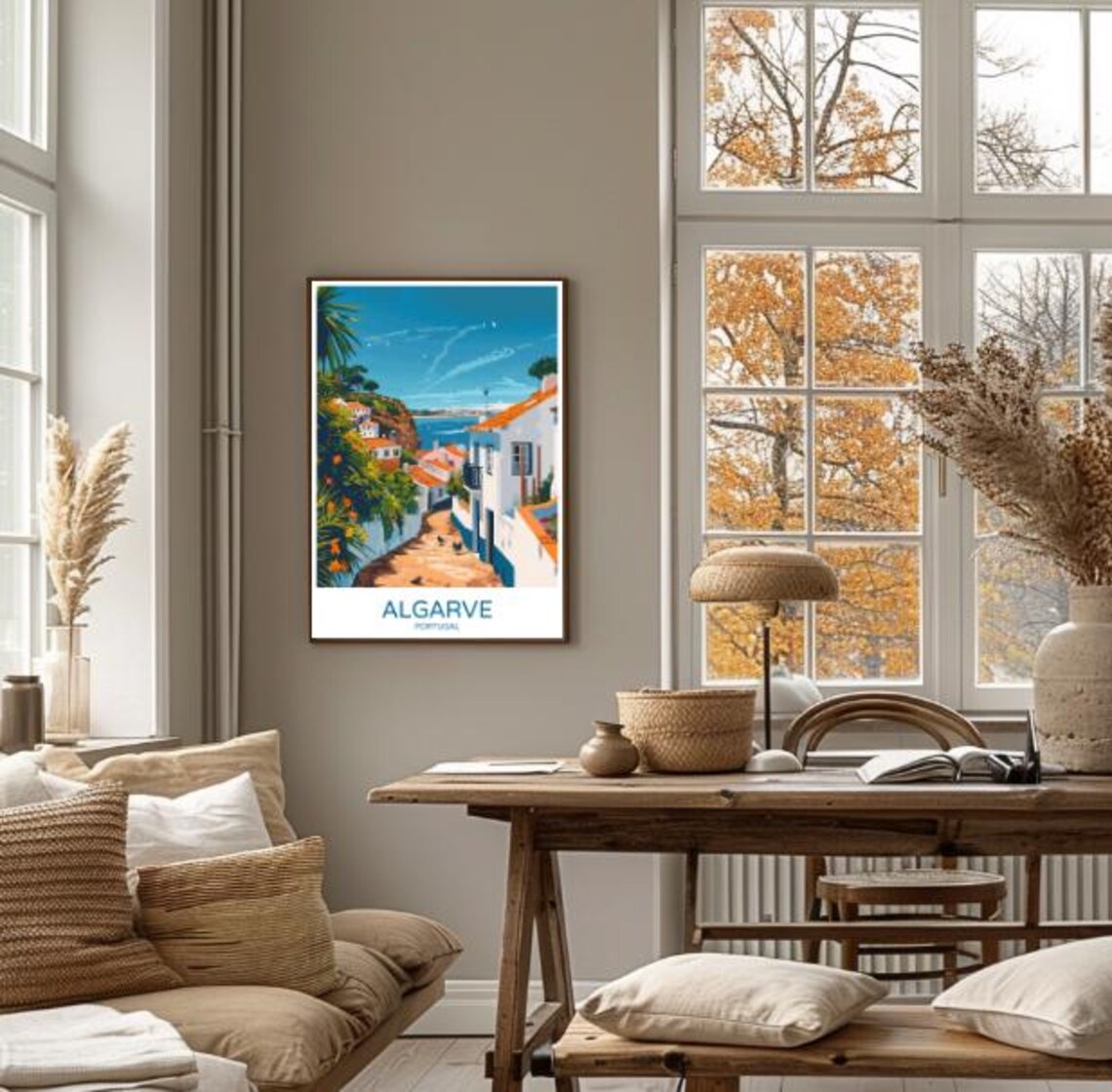 Algarve Portugal White Village Lane Ocean View Coastal Street Poster - Image 4
