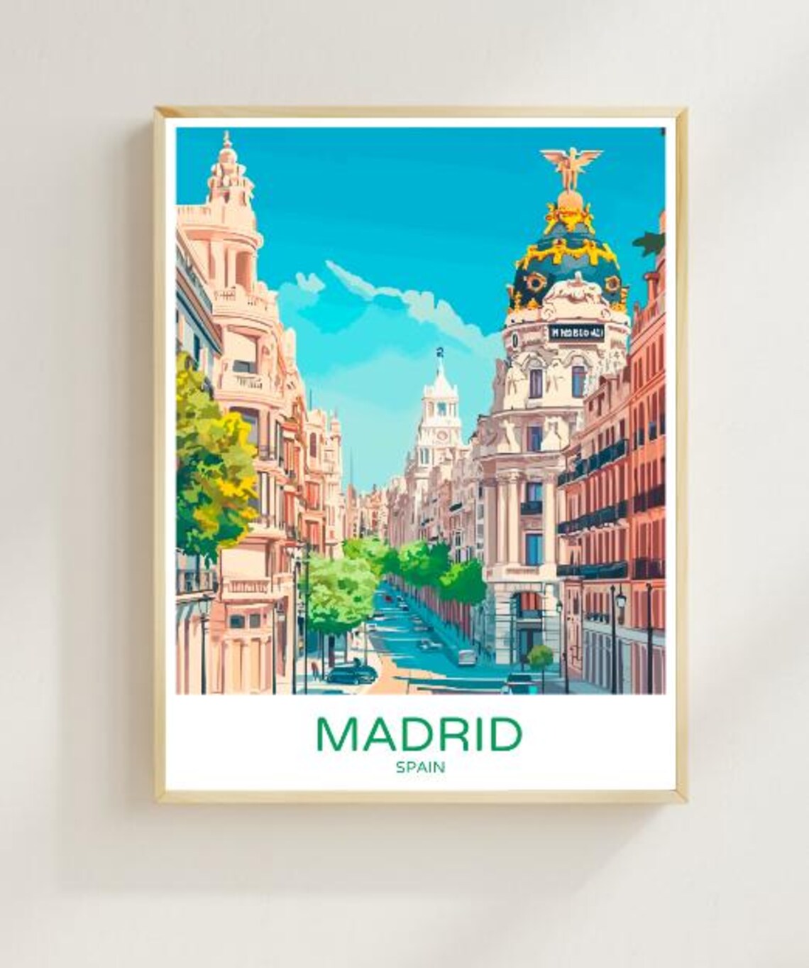 Madrid Gran Via Street with Metropolis Building Historic Poster