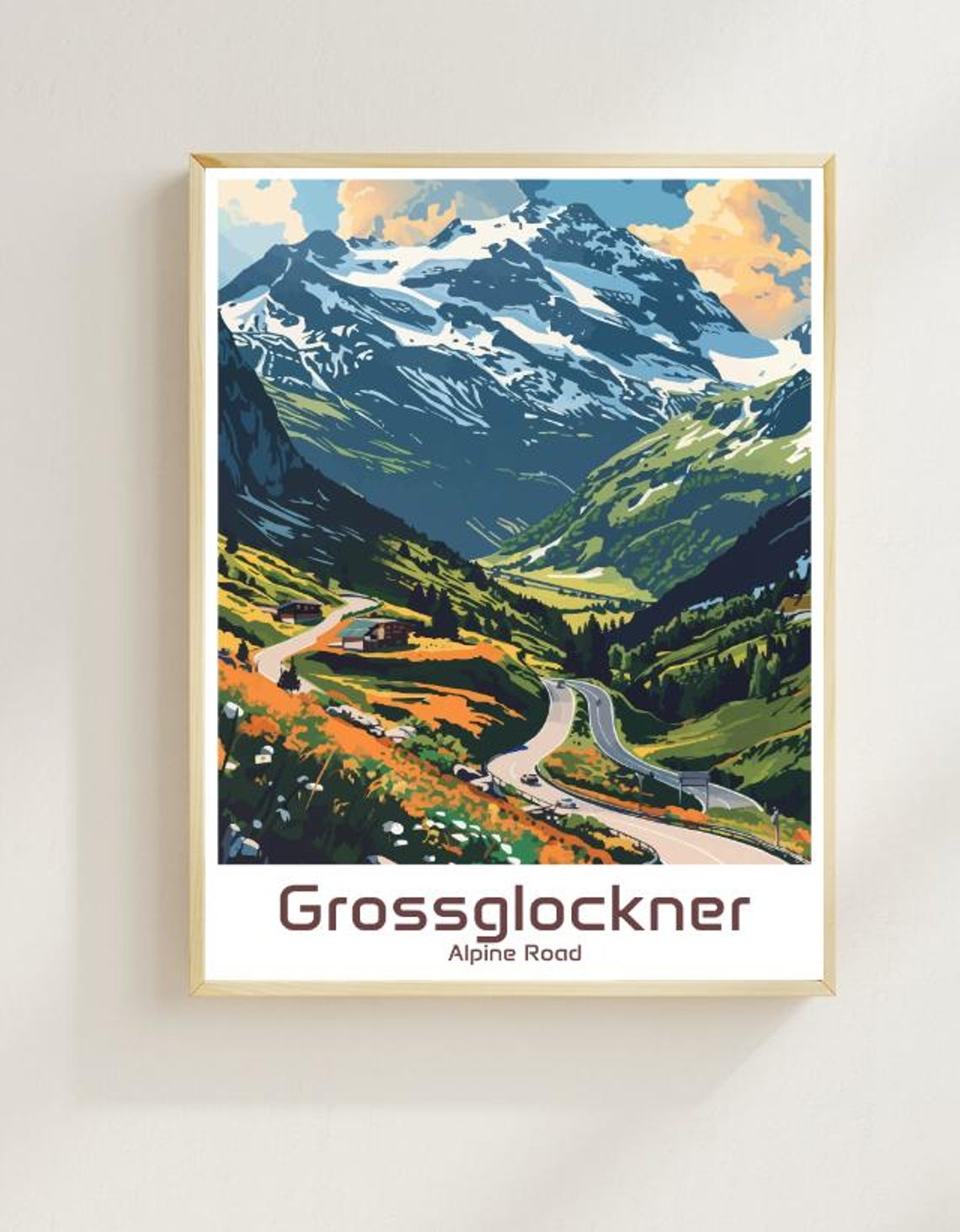 Grossglockner Alpine Road Austria Snowy Peaks Vintage Travel Poster