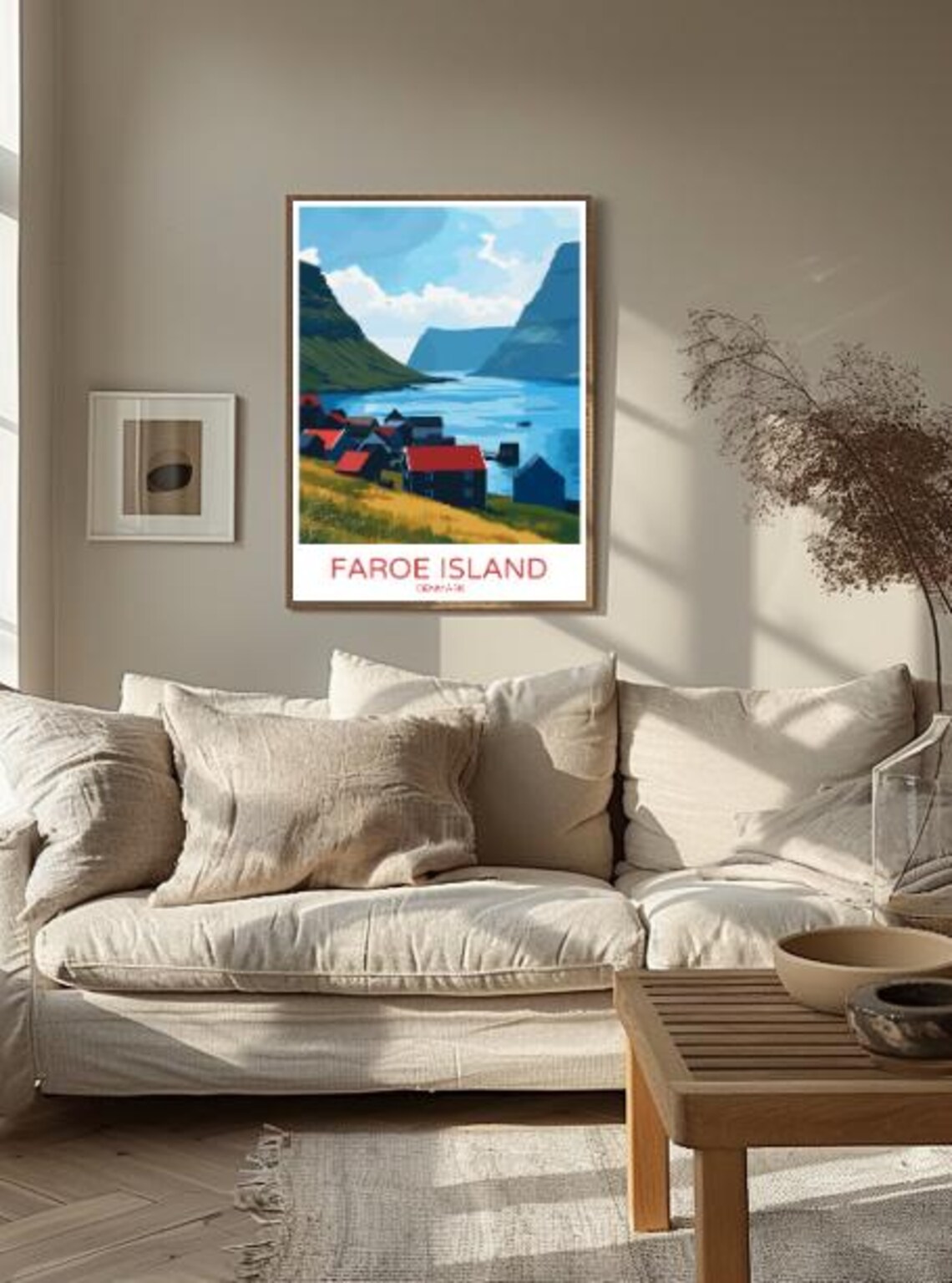 Faroe Island Denmark Fjord Village Poster With Red Roof Houses View - Image 2