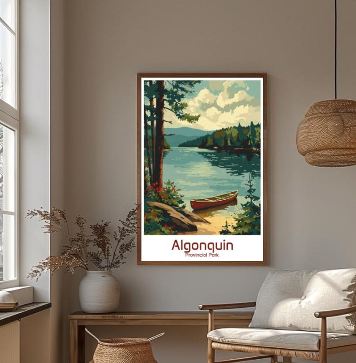 Algonquin Provincial Park Red Canoe Still Lake Pine Forest Poster - Image 4