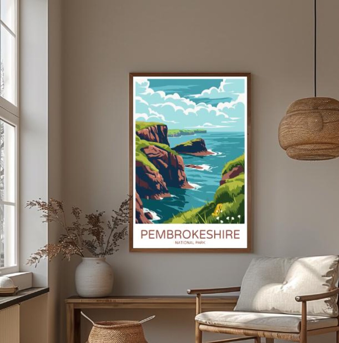 Pembrokeshire Red Cliffs And Teal Sea Coastal Landscape Travel Poster - Image 3