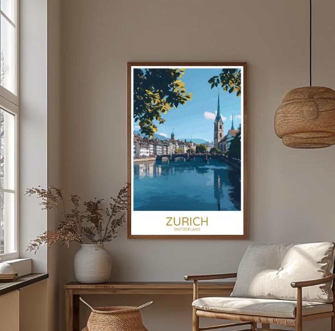 Zurich Switzerland Limmat River Old Town Church Spires Poster - Image 4