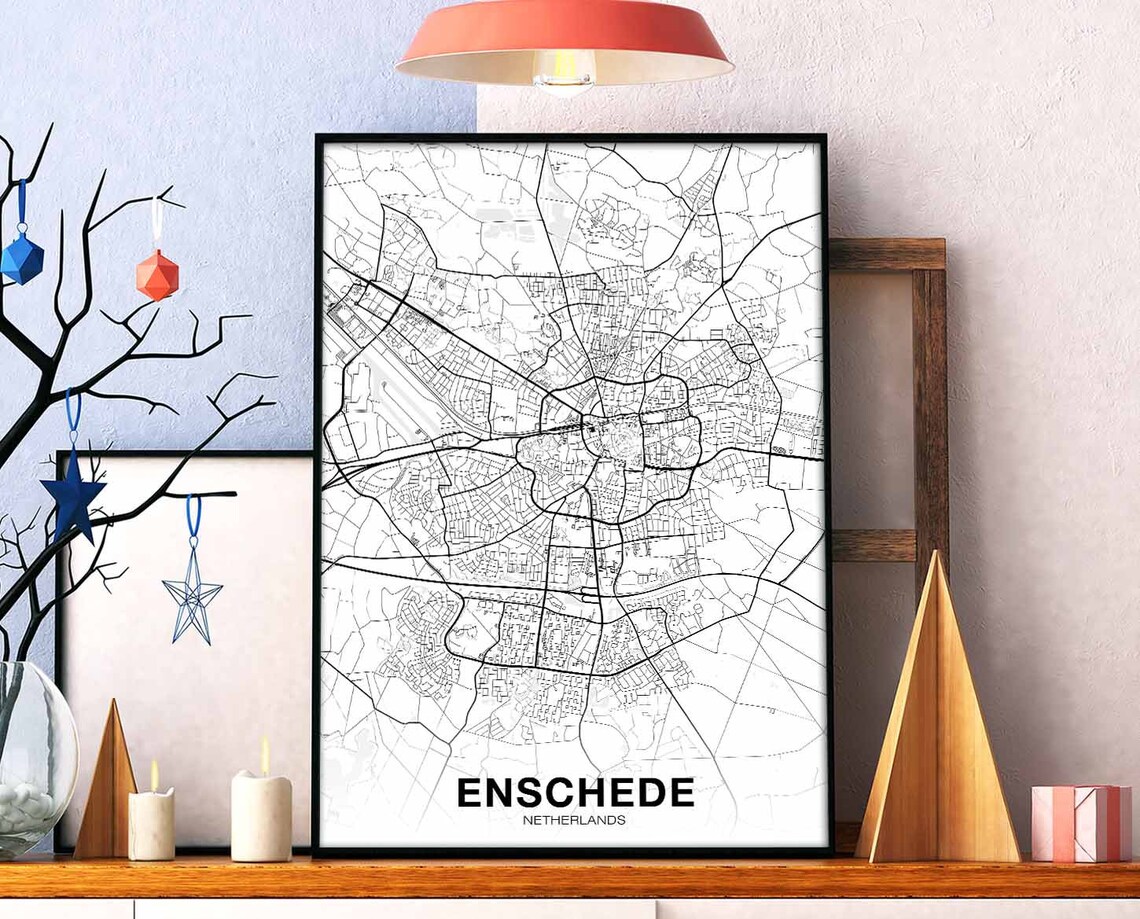 Enschede Netherlands Black Minimalist City Street Map Poster
