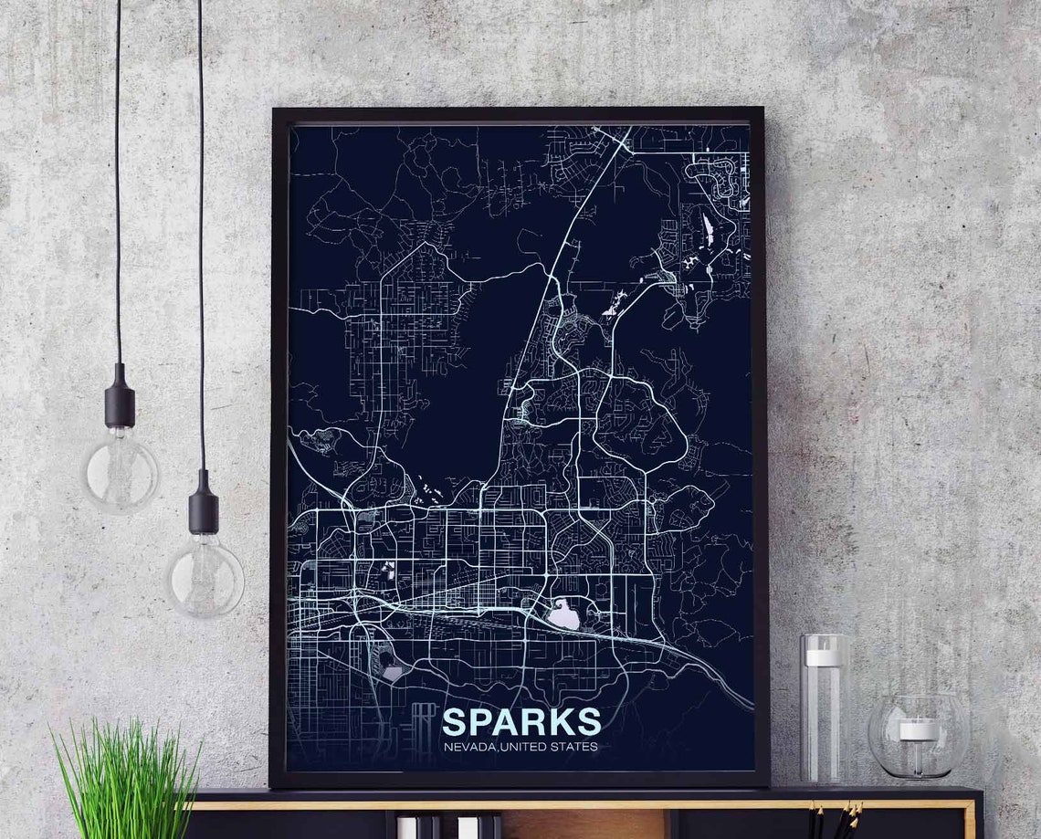 Large Sparks Nevada Modern Navy Blue City Street Map Wall Poster