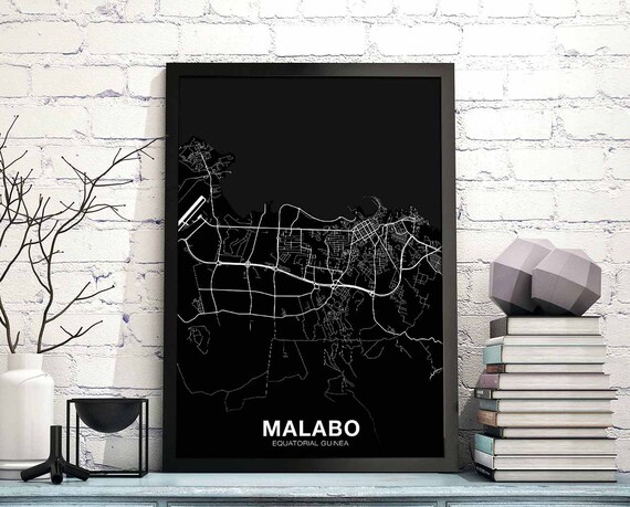 Malabo Equatorial Guinea Map Poster Black White Hometown City Print Modern Home Decor Office Decoration Wall Art Dorm Bedroom Gift