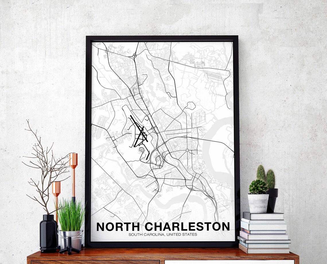 North Charleston South Carolina SC USA Map Poster, Minimal Nordic