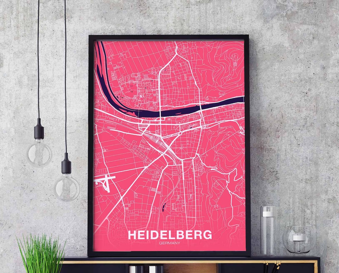 Heidelberg Germany Hot Pink Modern City Street Map Travel Poster