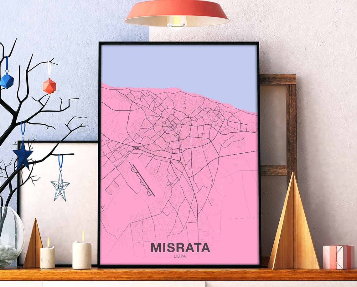 Misrata Libya Soft Pink Modern City Street Map Home Decor Poster