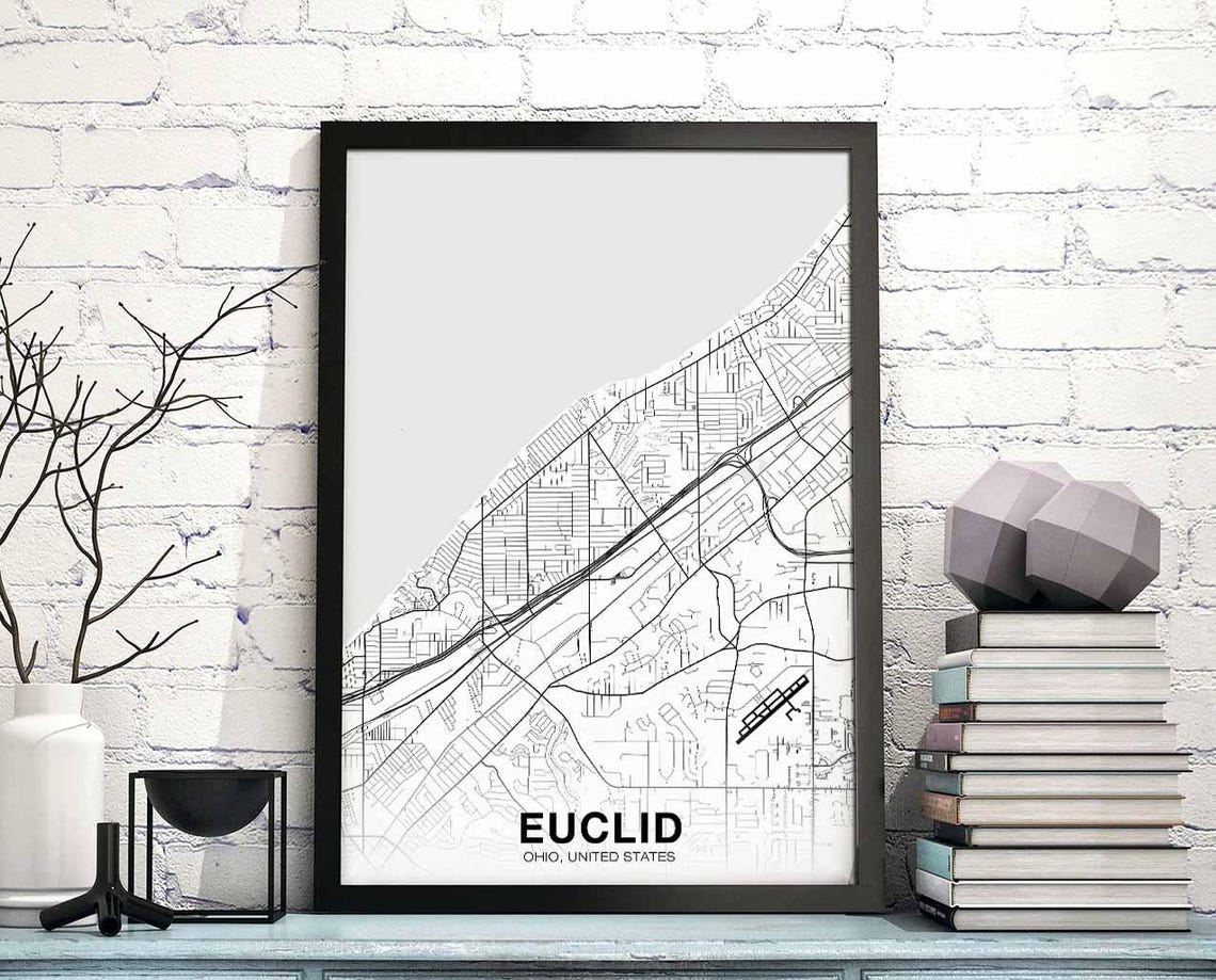 Euclid Ohio Black and White Minimalist Lakeside City Map Poster