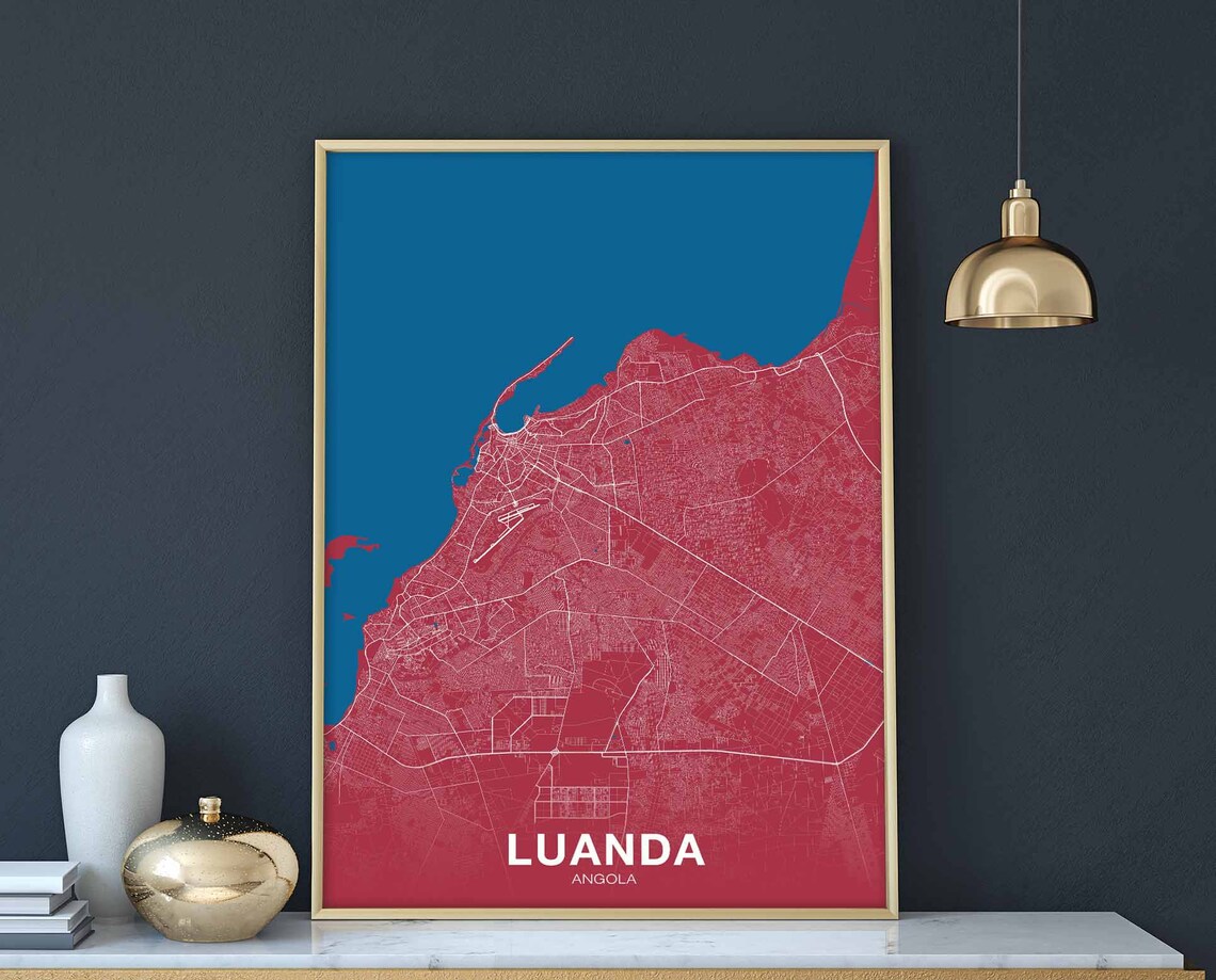 Luanda Angola Red Blue Coastal Capital City Street Map Poster