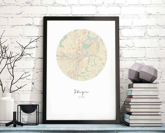 Steyr Austria Minimal Circle City Map Script Typography Poster