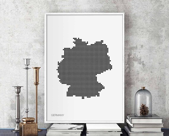 Germany Minimal Dots Retro Map Poster Black White Wall Decor Design Modern Swiss Scandinavian Nordic Housewarming Travel