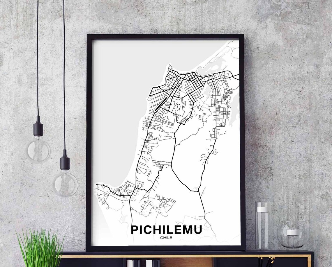Pichilemu Chile City Map Minimalist Black White Decor Poster