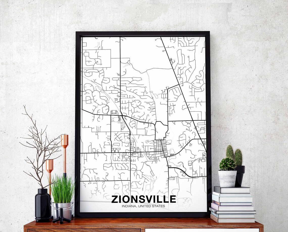 Zionsville Indiana Map Poster, Hometown City