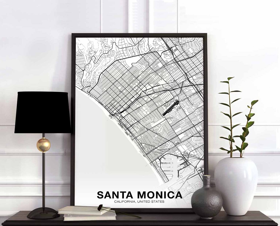 Santa Monica CA USA Map Poster, Modern Home Decor