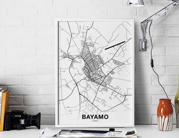 Bayamo Map Poster Black White Hometown City Print Modern Home Decor Office Decoration Wall Art Dorm Bedroom Gift
