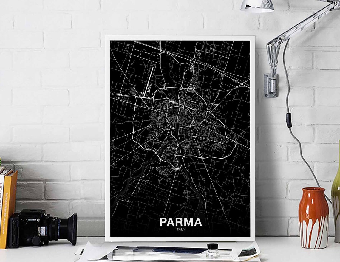Parma Italy Black And White Minimalist Street Map Art Poster