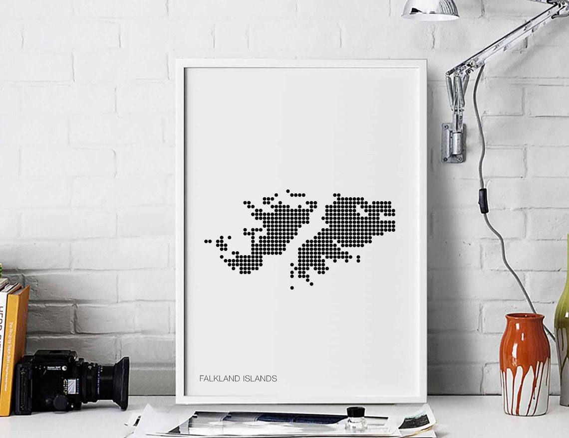 Falkland Islands Dotted Map Retro Minimalist Black White Poster