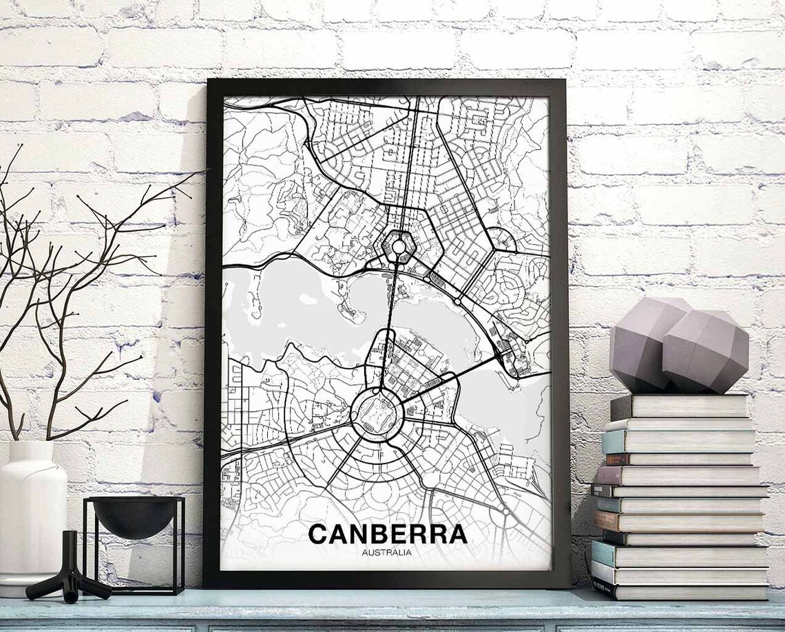 Canberra Australia Map Poster, Modern Home Decor
