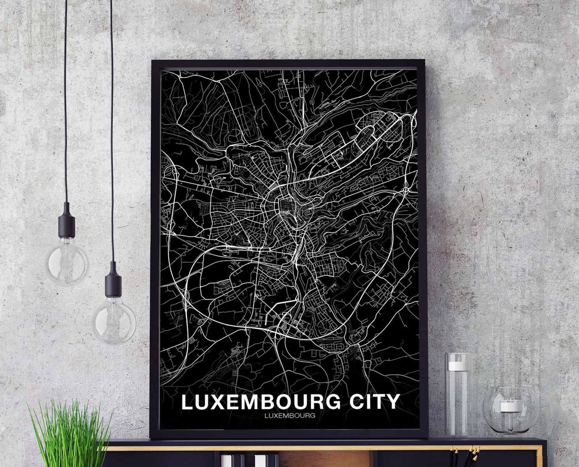 Luxembourg City Black and White Street Map Minimalist Poster