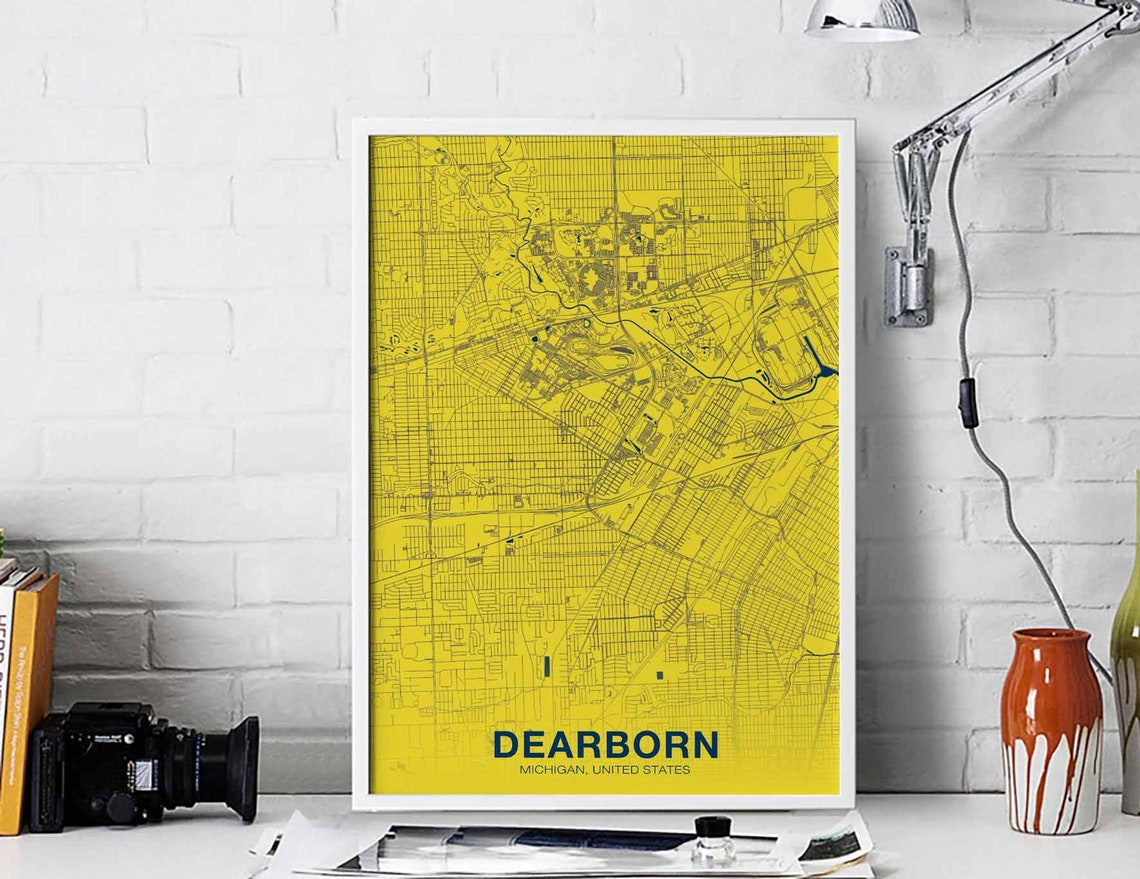 Dearborn Michigan Bright Yellow City Street Map Delightful Poster