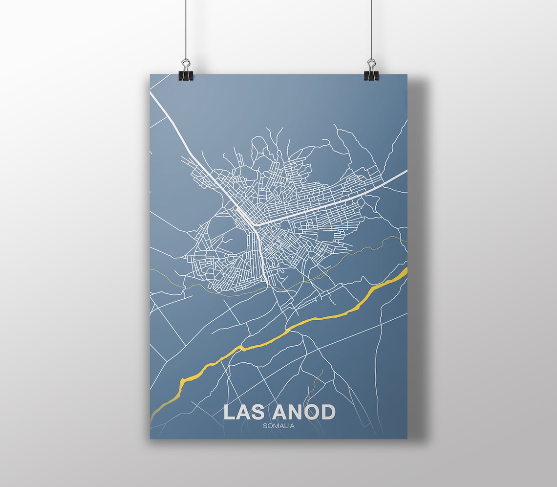 Las Anod Somalia Street Map Poster Slate Blue Modern City Art