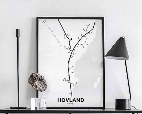 Hovland Norway Map Poster Black White Hometown City Print Modern Home Decor Office Decoration Wall Art Dorm Bedroom Gift