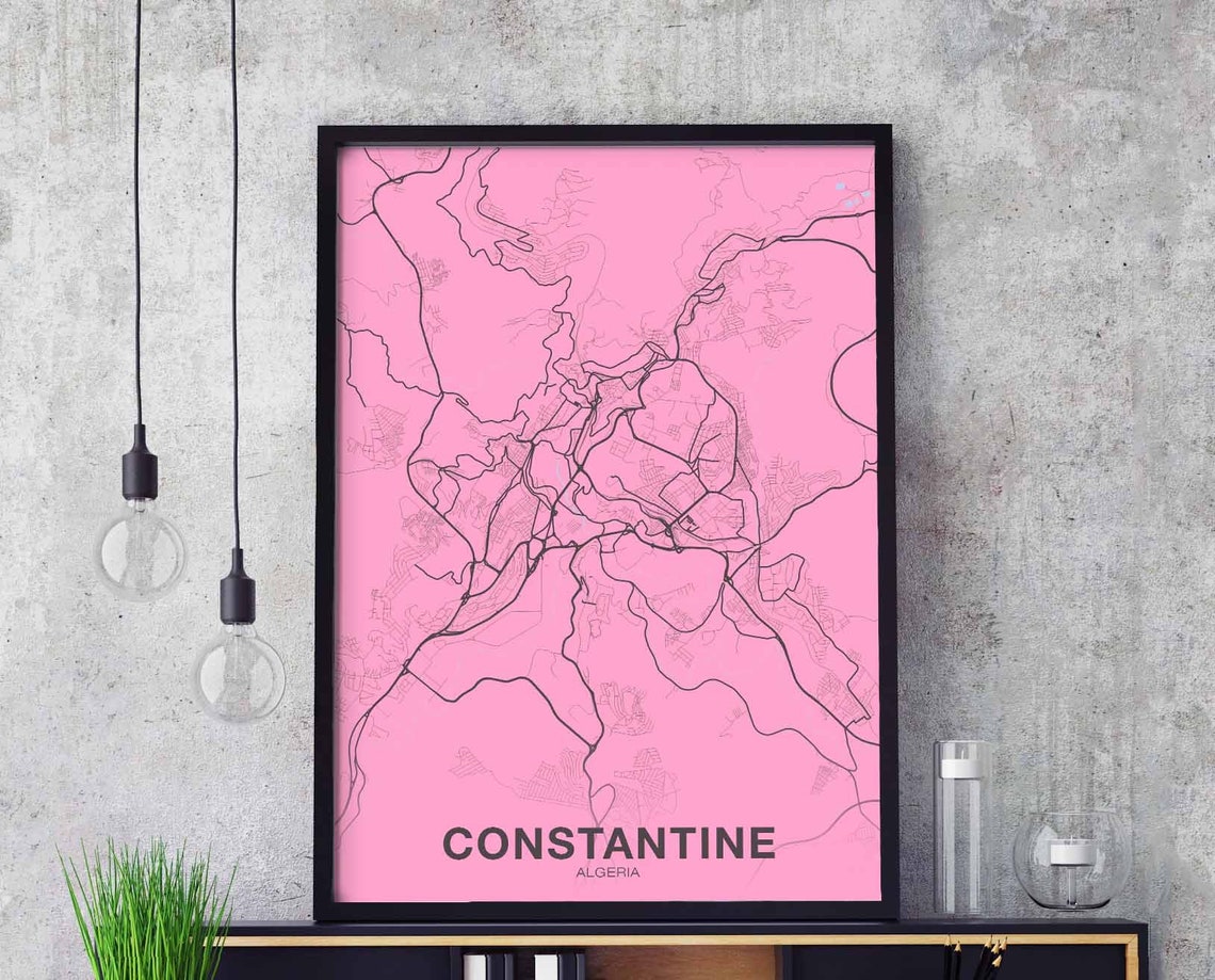 Constantine Algeria Pink Modern Minimalist City Street Map Poster