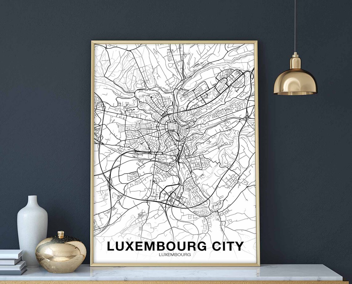 Elegant Luxembourg City Minimalist Street Map Black White Art Print