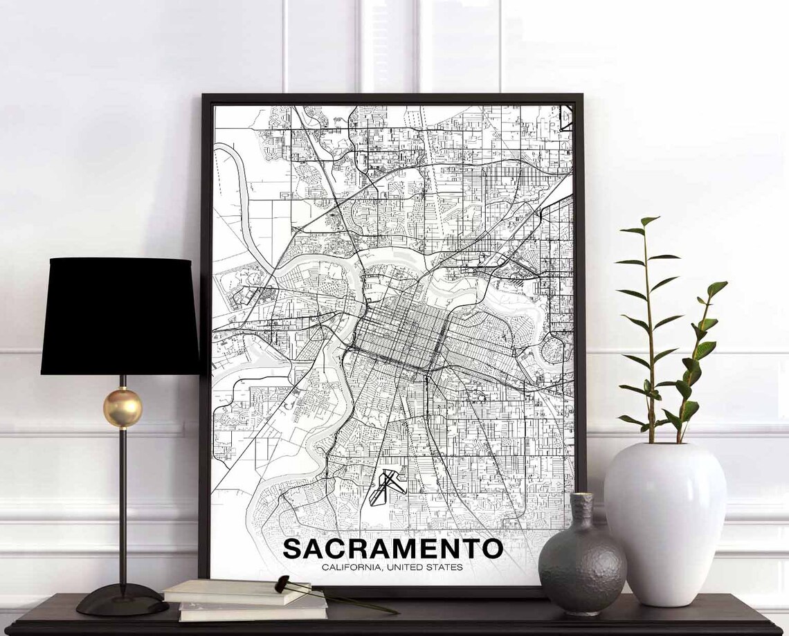 Sacramento California City Street Map Black And White Poster