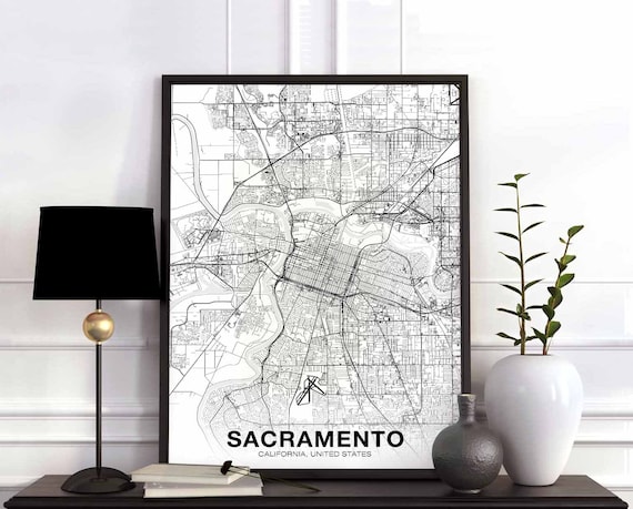 Sacramento Us Map Poster Black White Hometown City Print Modern Home Decor Office Decoration Wall Art Dorm Bedroom Gift