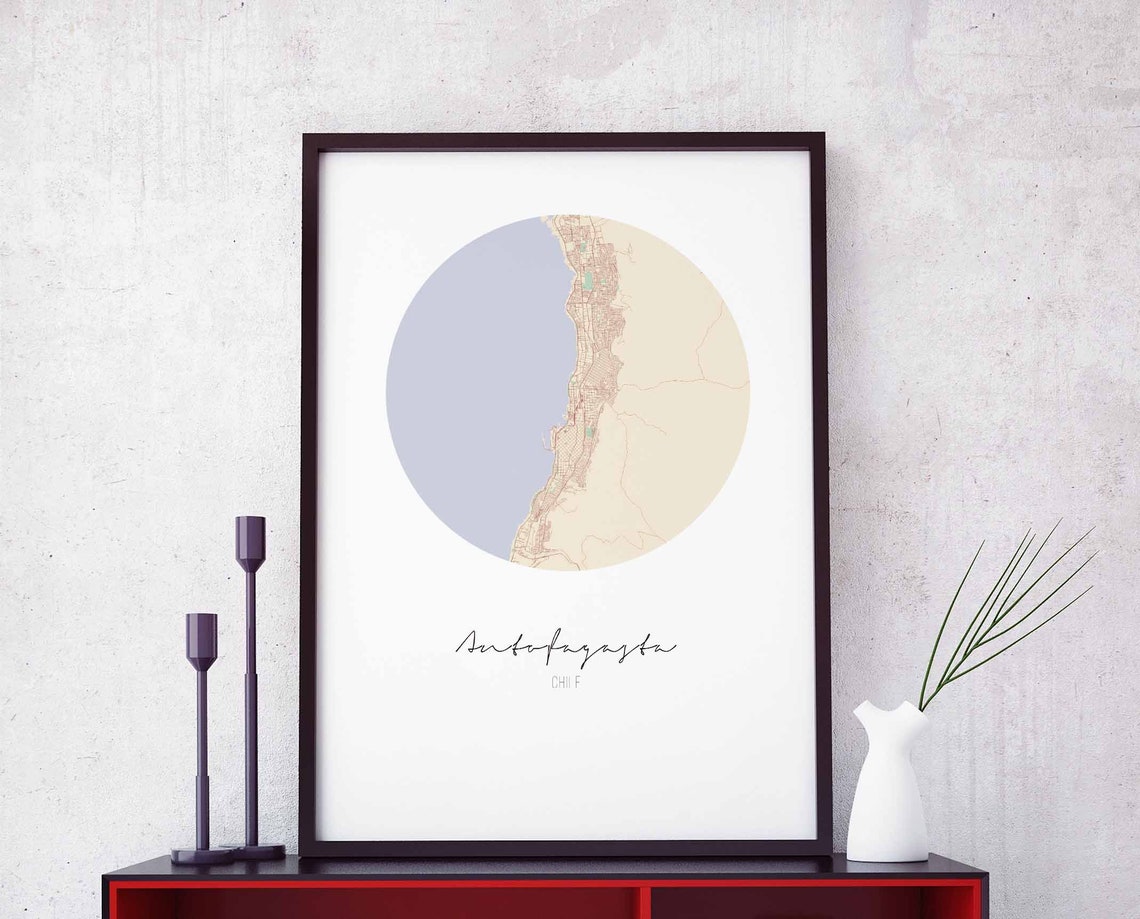 Antofagasta Chile Circle Map Poster Minimalist Round City Art