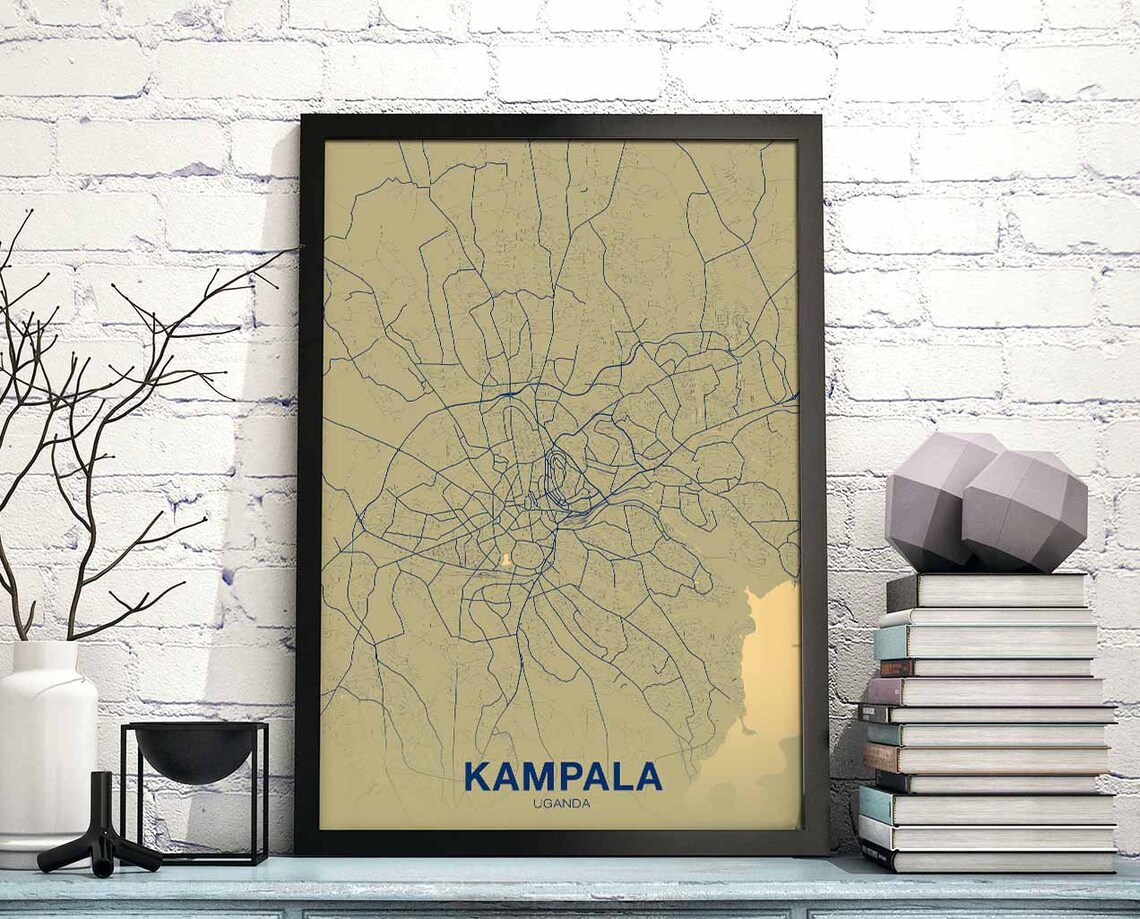 Kampala Uganda Vintage Gold Night City Map Poster for Home Decor