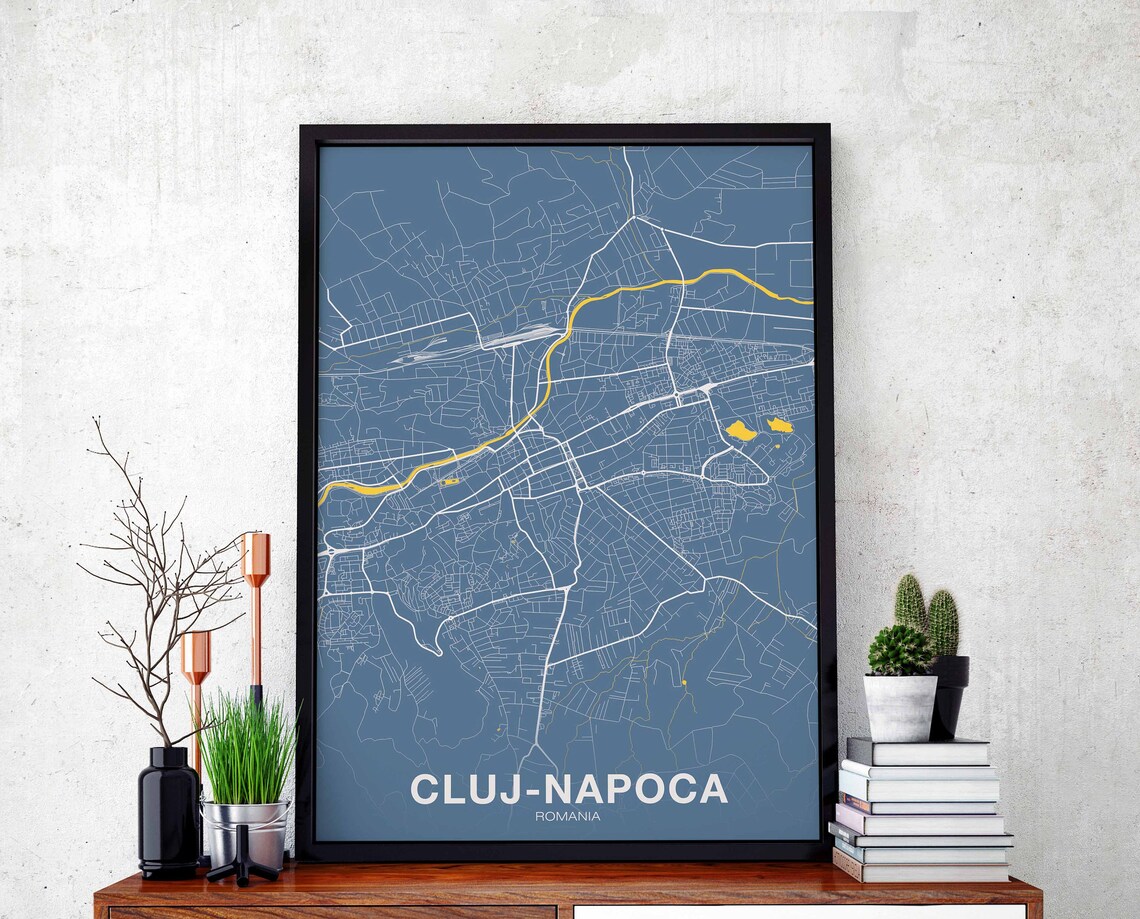 Clujnapoca Romania Map Poster, Modern Home Decor