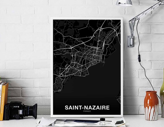 Saintnazaire France Map Poster Black White Hometown City Print Modern Home Decor Office Decoration Wall Art Dorm Bedroom Gift