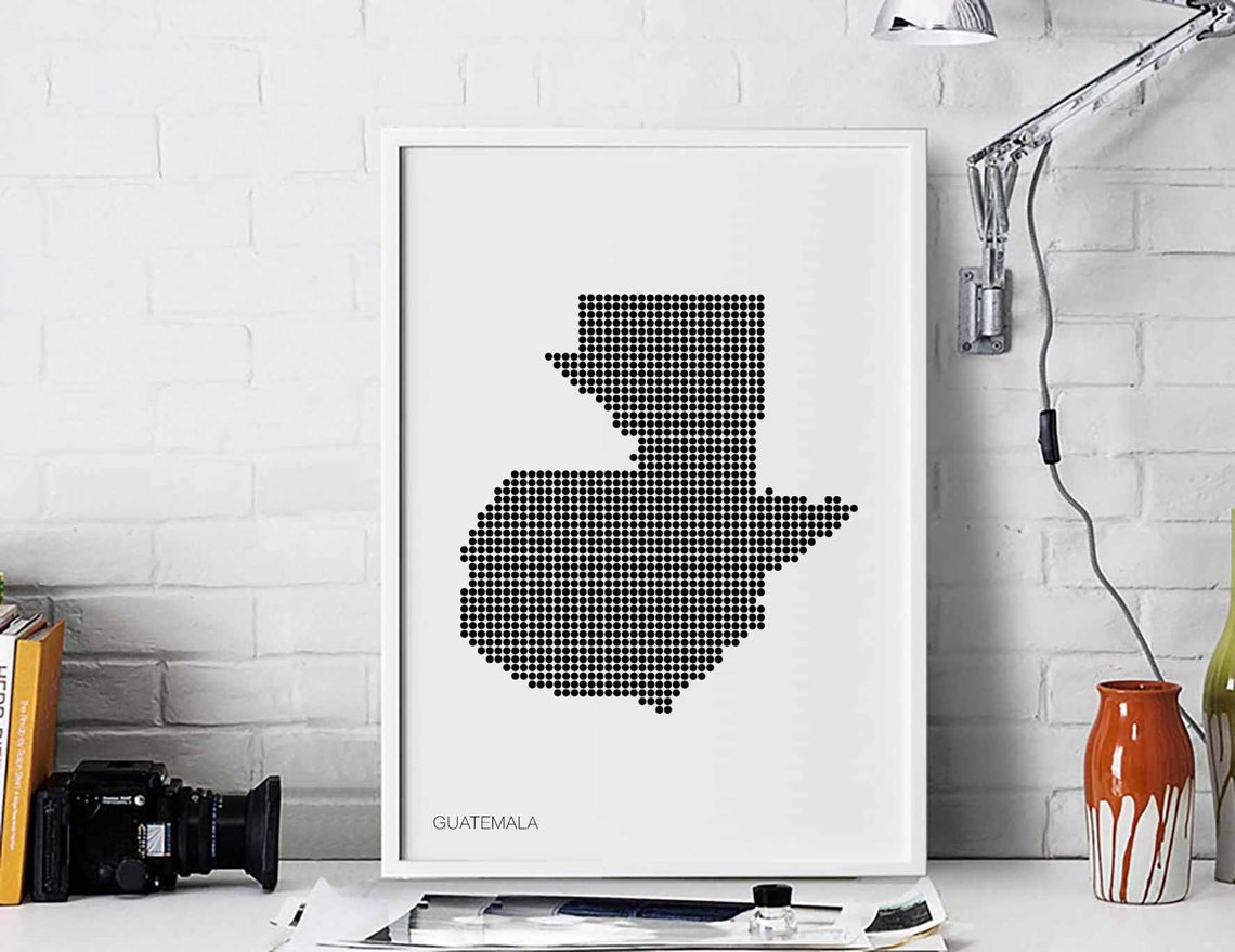 Guatemala Black Dot Country Map Minimalist Retro Style Poster