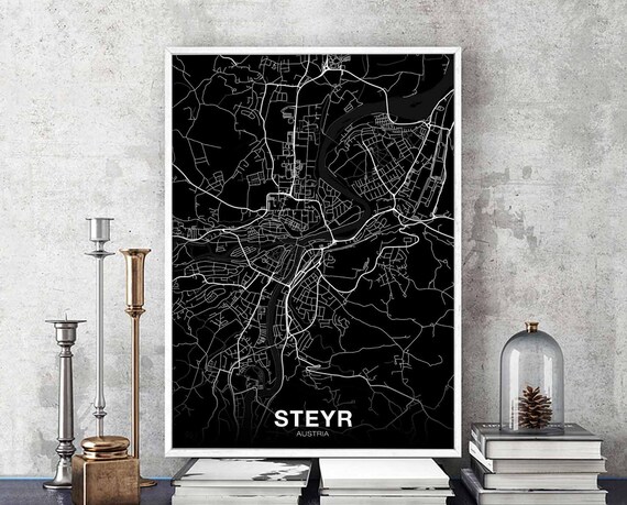 Steyr Austria Map Poster Black White Hometown City Print Modern Home Decor Office Decoration Wall Art Dorm Bedroom Gift