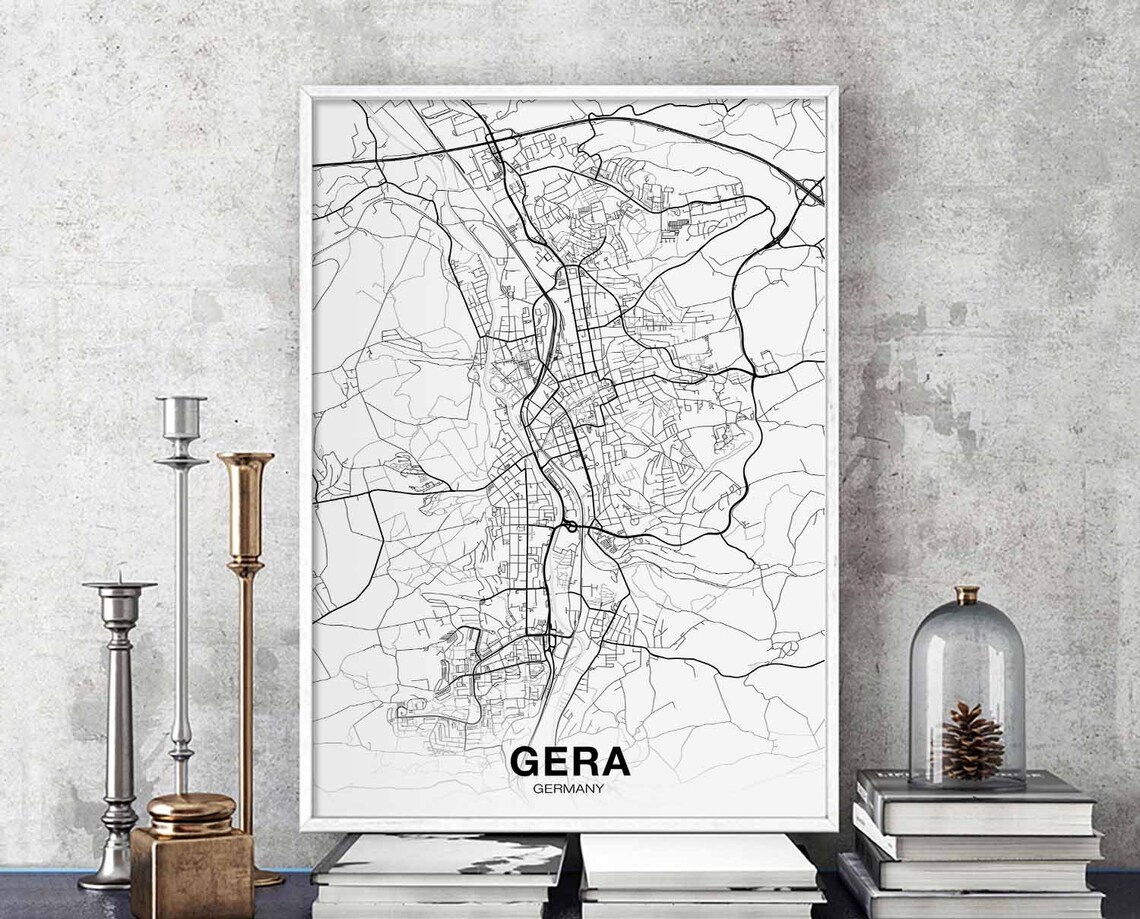 Gera Germany Map Poster, Modern Home Decor