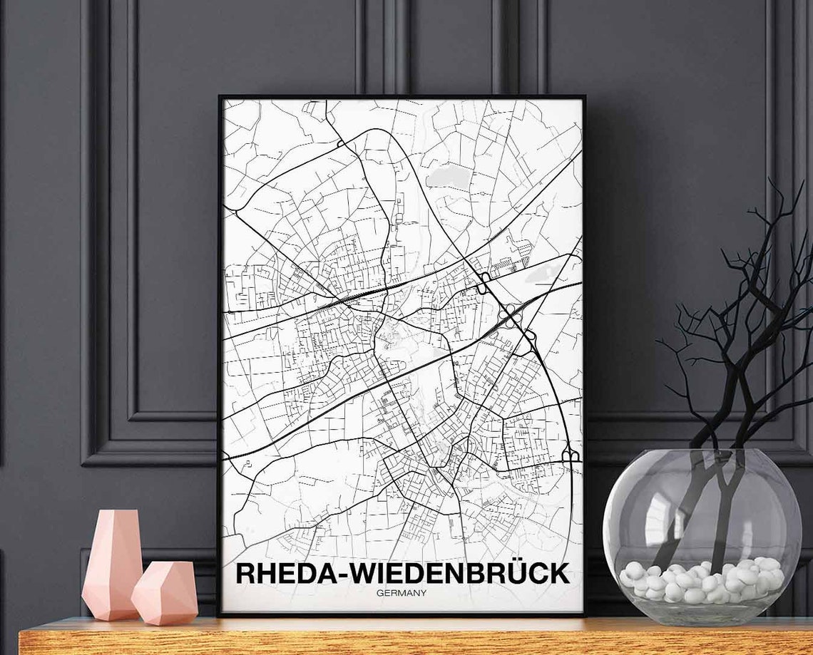 Rheda-Wiedenbruck Germany Street Map Black White Town Poster