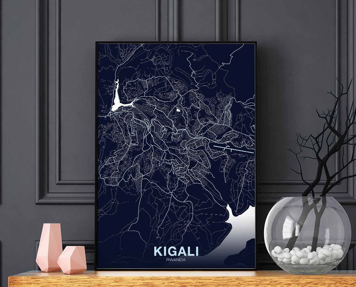 Kigali Rwanda City Street Map Navy Blue Line Art Wall Poster